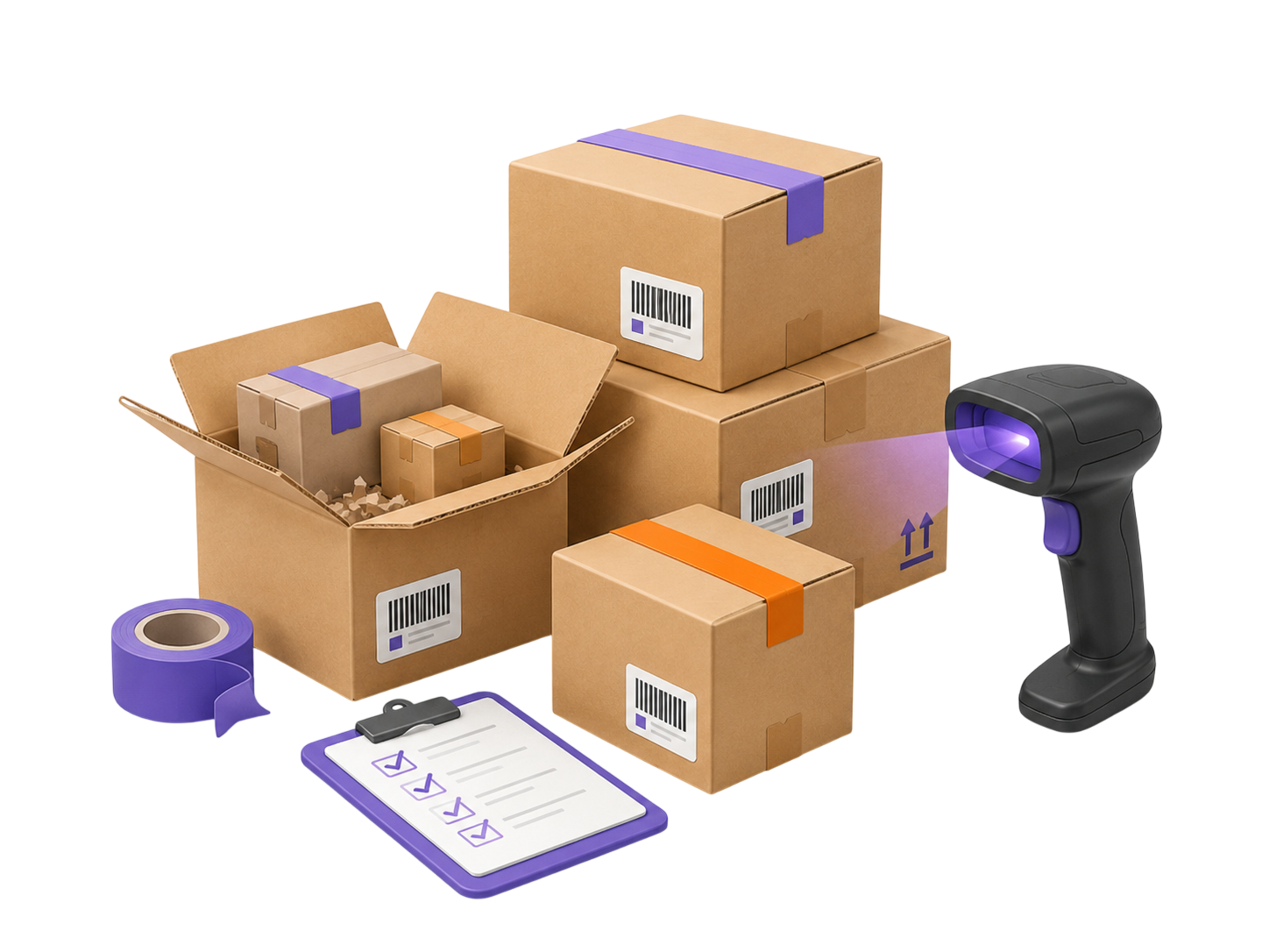 Boxes, a checklist and a barcode scanner
